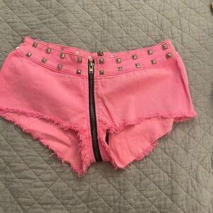 Hot Neon pink studded shorts zippered all the way down! RARE AND UNIQUE!😻